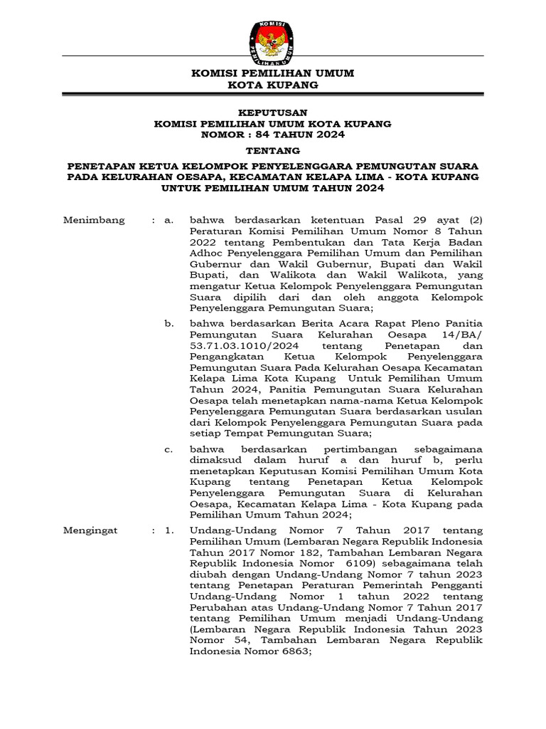 Format Keputusan Ketua KPPS | PDF
