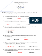 Mathematics Pre Final Exam