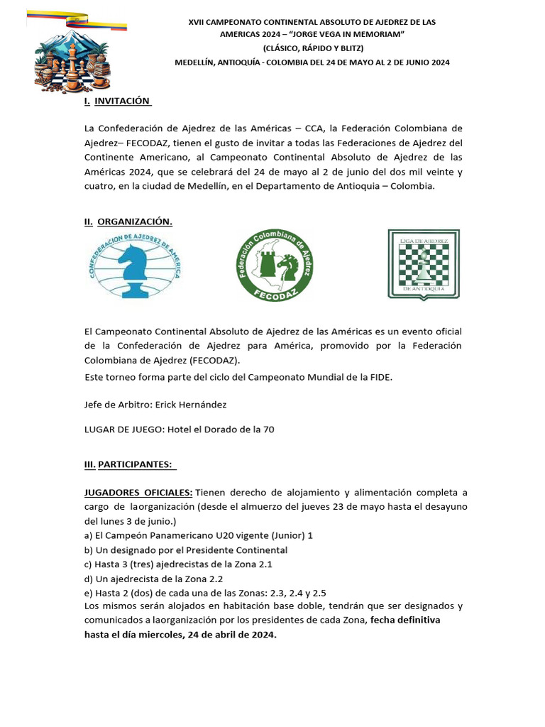 Invitacion Xvii Campeonato Continental Absoluto de Ajedrez 2025