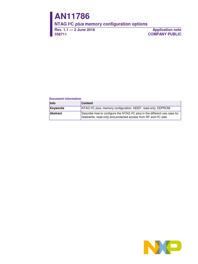 AN11786 - NTAG I C Plus Memory Configuration Options | PDF | Damages | Tort