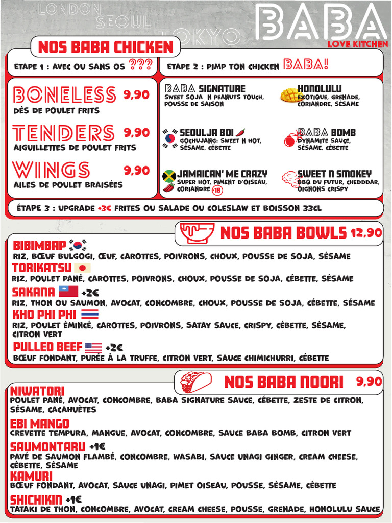 Menu de Tokyo Baba: Cuisine Fusion | PDF | Cuisine de l'ouest | Cuisine ...
