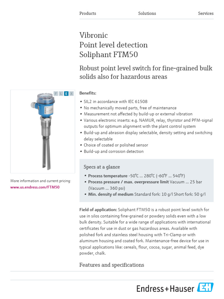 Soliphant FTM50: Robust Level Switch | PDF | Solid | Switch