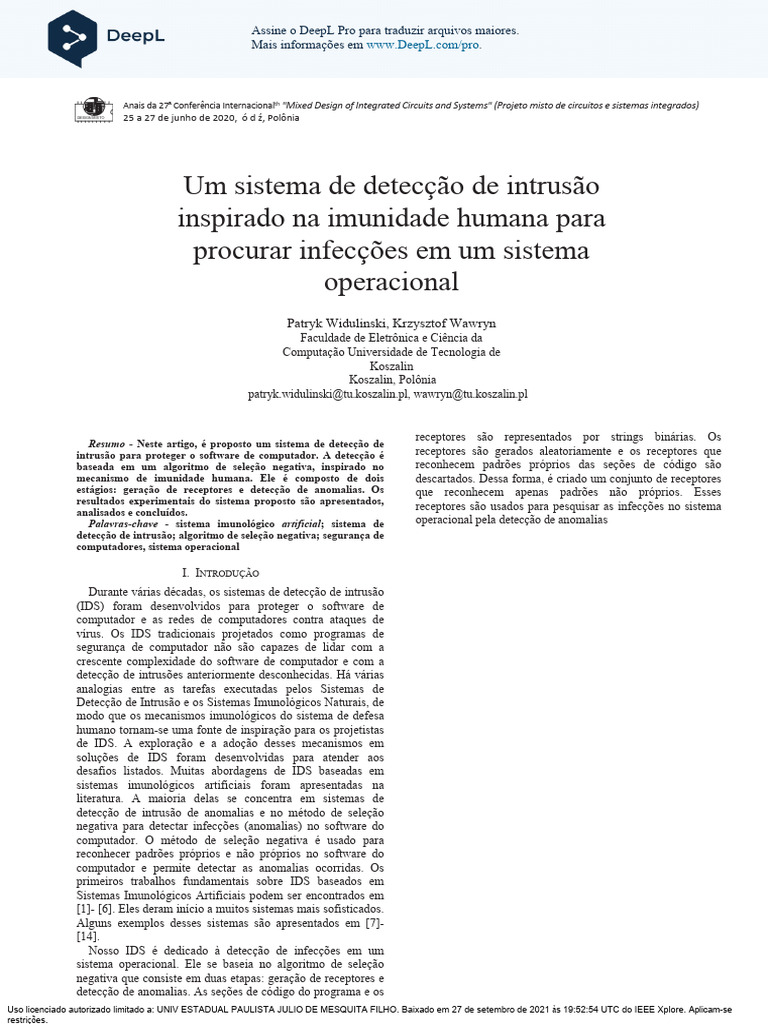 A Human Immunity Inspired Intrusion Detection System To Search For ...