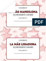 Pink Stars Student Achievement Award Certificate