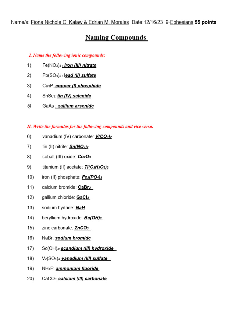 Q3 Naming Compounds Worksheet 1 | PDF