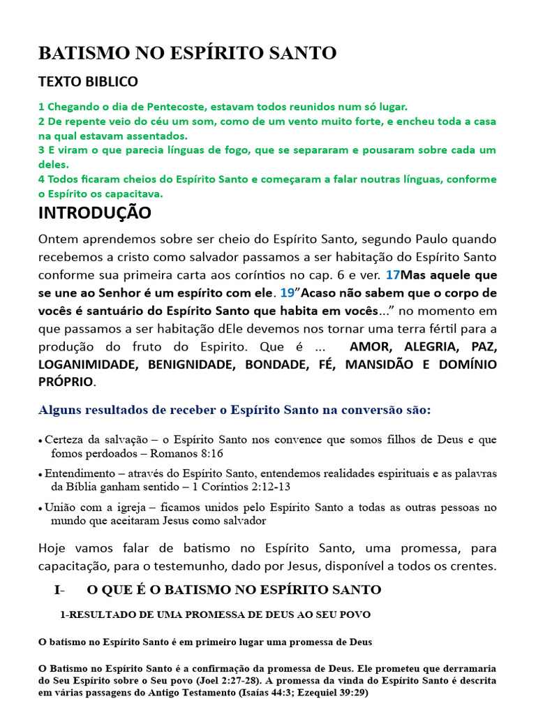 Entendendo o Batismo no Espírito Santo | PDF | Espírito Santo (religião ...