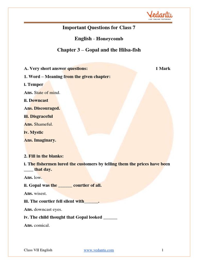 Gopal and the Hilsa Fish: Class 7 Guide | PDF | Language Arts ...