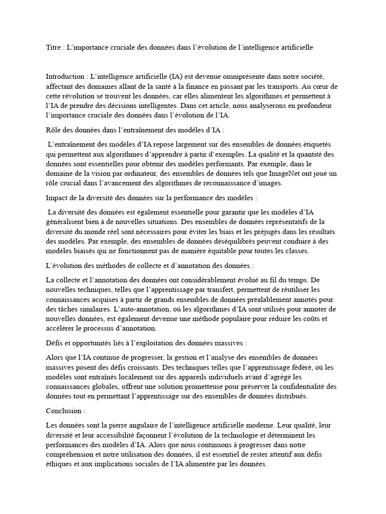 Rôle des données dans l'IA moderne | PDF | Intelligence artificielle ...