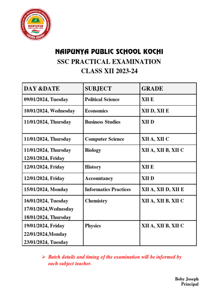CBSE Class 12 Board Practical Time Table 2023-24 | PDF
