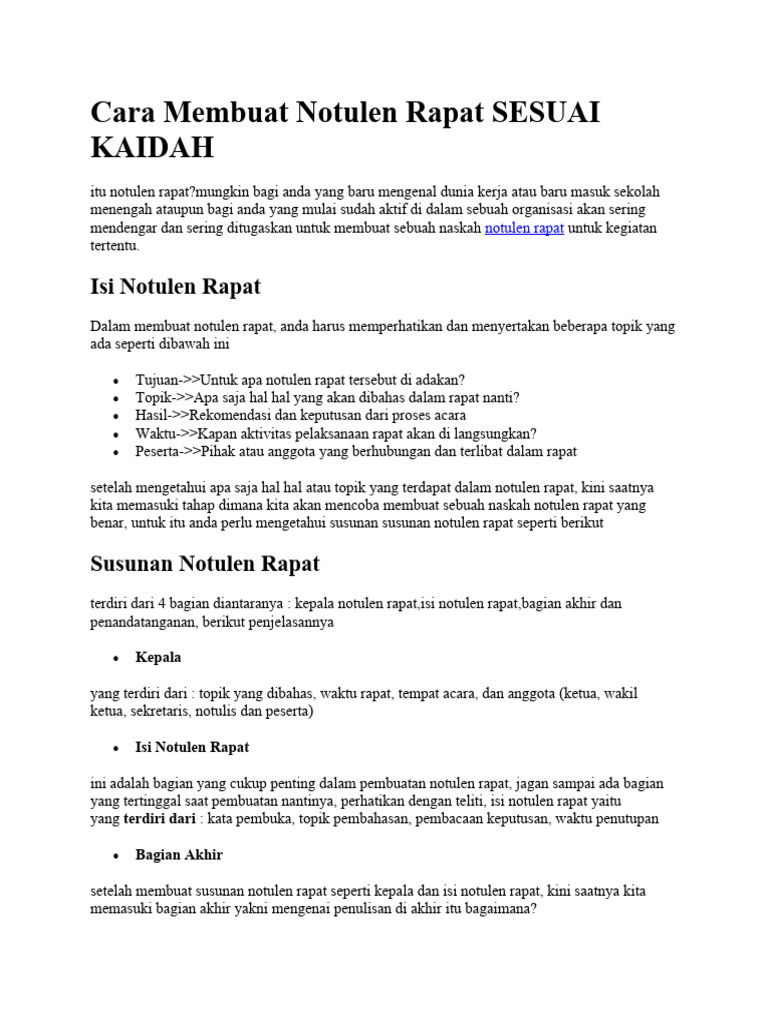 Cara Membuat Notulen Rapat SESUAI KAIDAH | PDF