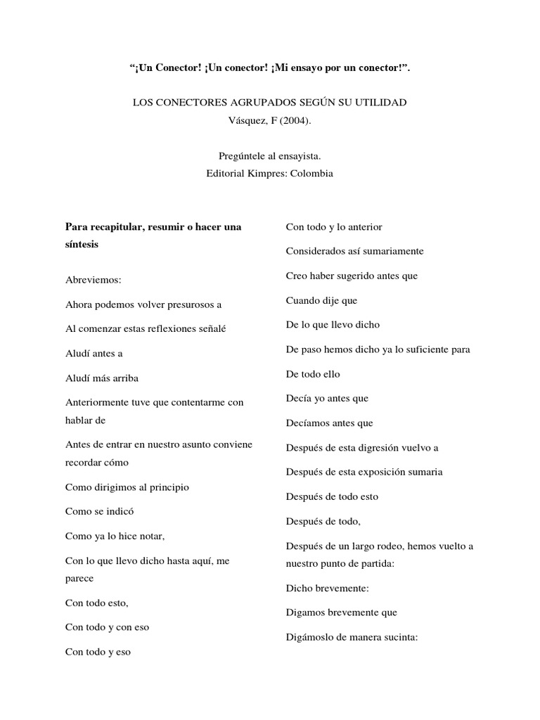 Los conectores agrupados seg n su utilidad pdf verdad raz n