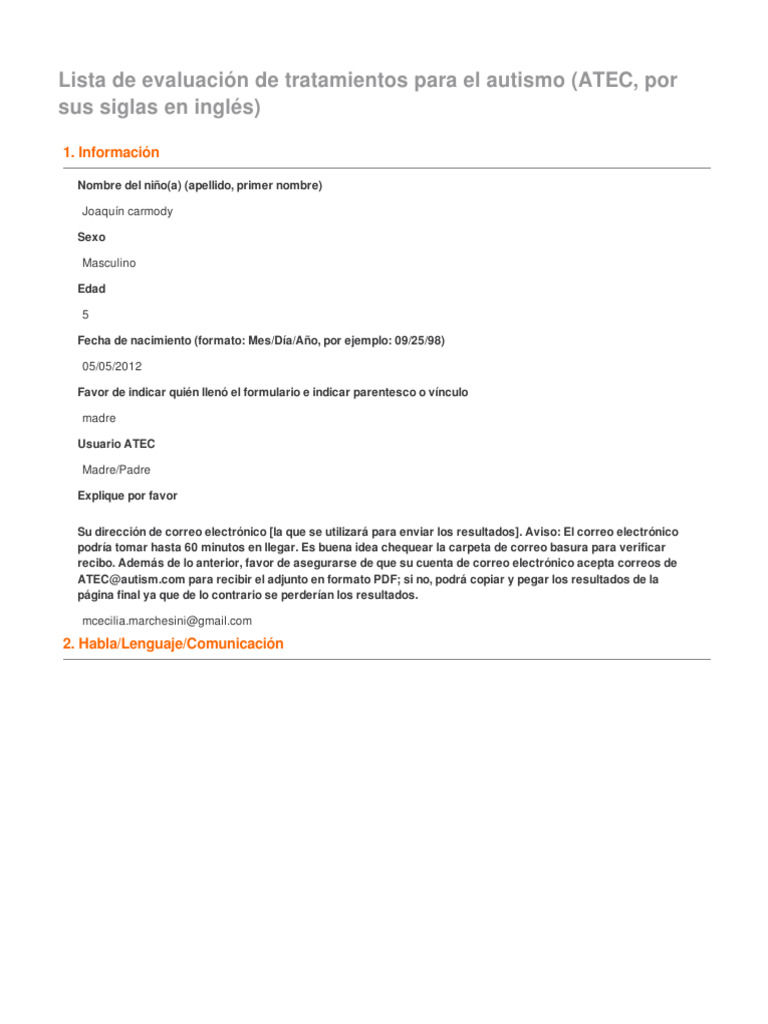 Autism Treatment Evaluation Checklist - Languages | PDF