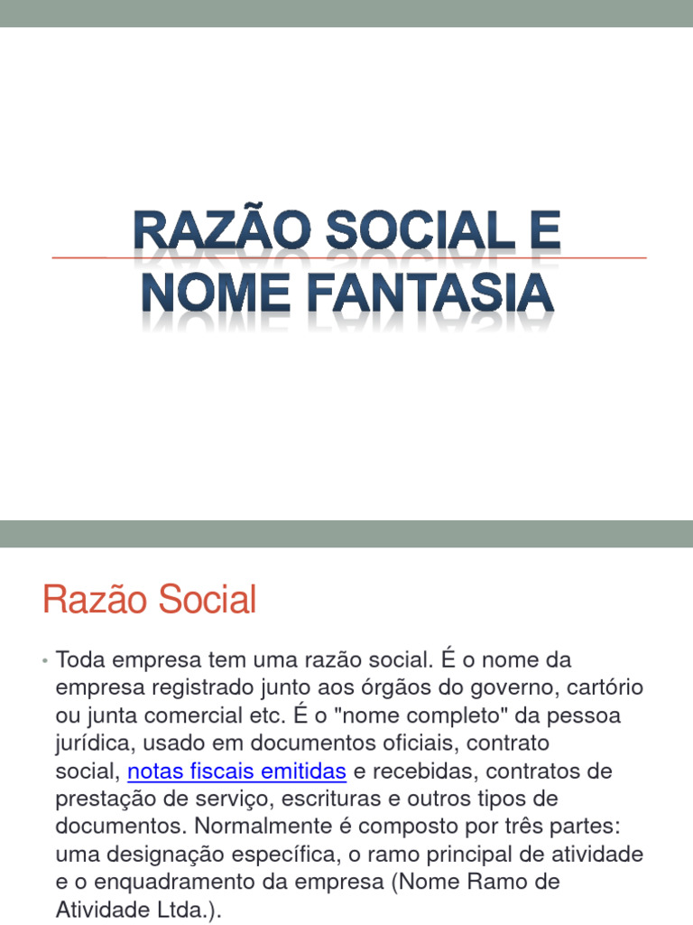 Razão Social e Nome Fantasia | PDF