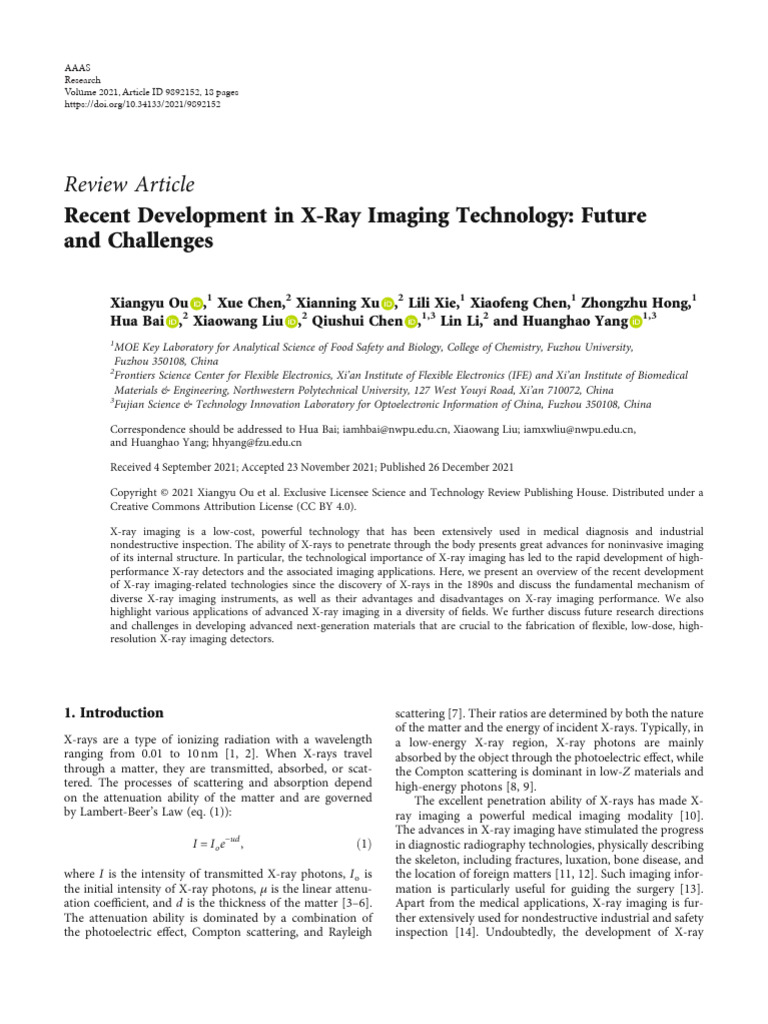 2021 Recent Development in X-Ray Imaging Technology | PDF | Radiography ...