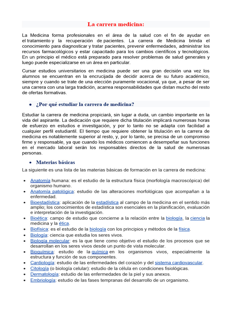 Información sobre la carrera de medicina | PDF | Medicina | Biología