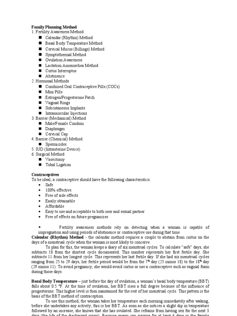 Family Planning Method Pdf Birth Control Combined Oral