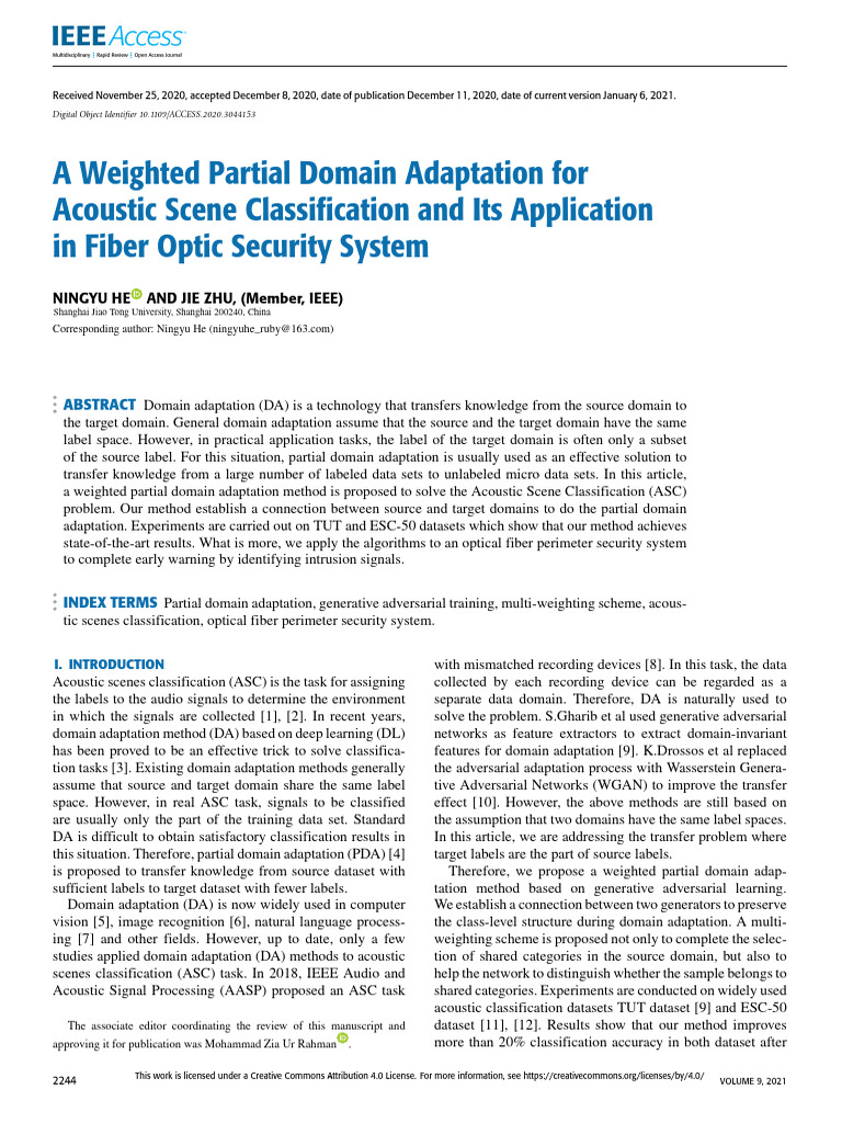 Weighted Partial Domain Adaptation for ASC | PDF | Security Alarm ...