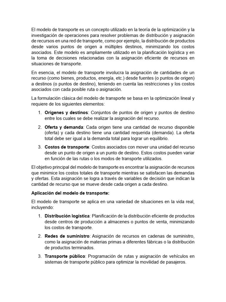 Modelo de Transporte en Programación Lineal | PDF | Transporte ...