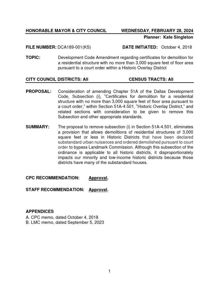 Rescinding Demolition Code in Tenth Street | PDF