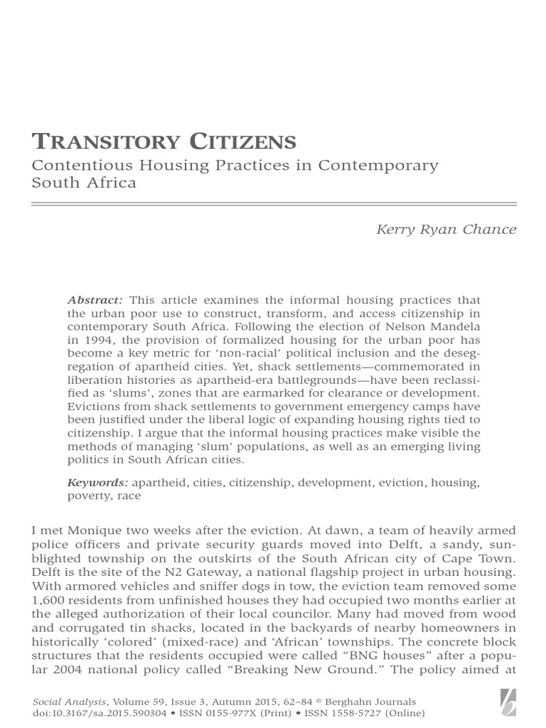 Transitory Citizens Contentious Housing | PDF