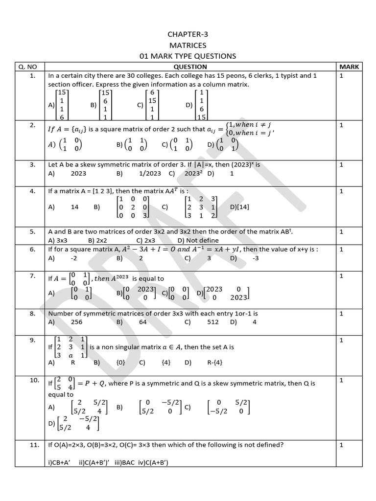 Class xii maths chapter 3 matrices includes competency based test