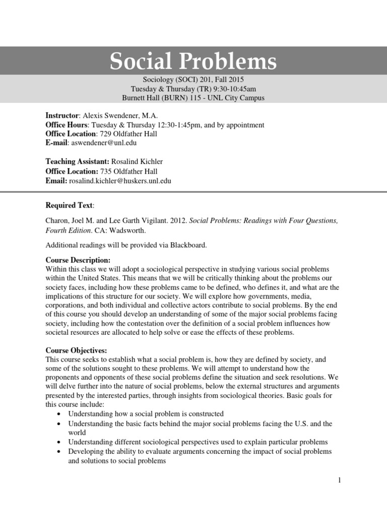 Social Problems Course Overview - UNL | PDF | Sociology | Academic ...