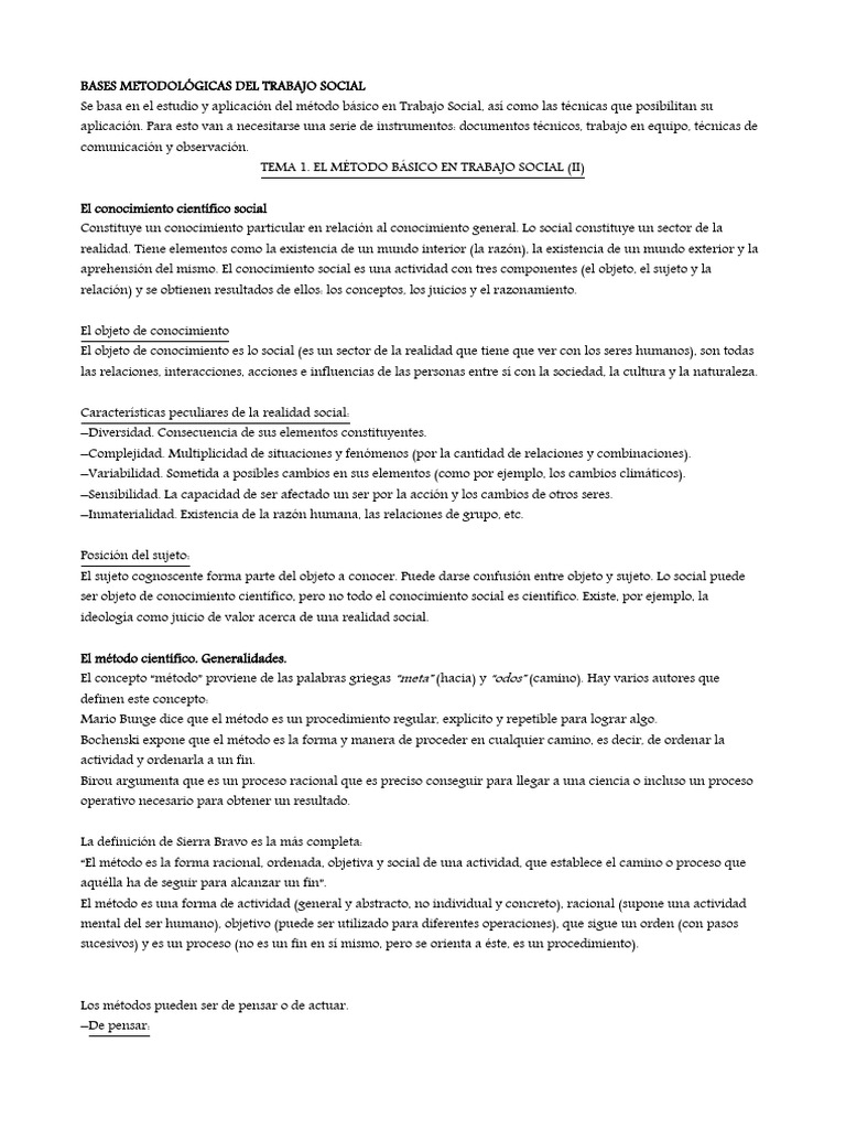 Tema 1. El Método Básico Del Trabajo Social (I) | PDF | Método ...