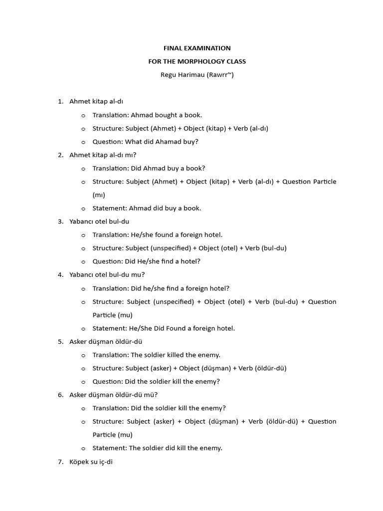 Morphology Class Final Exam Overview | PDF | Syntactic Relationships ...