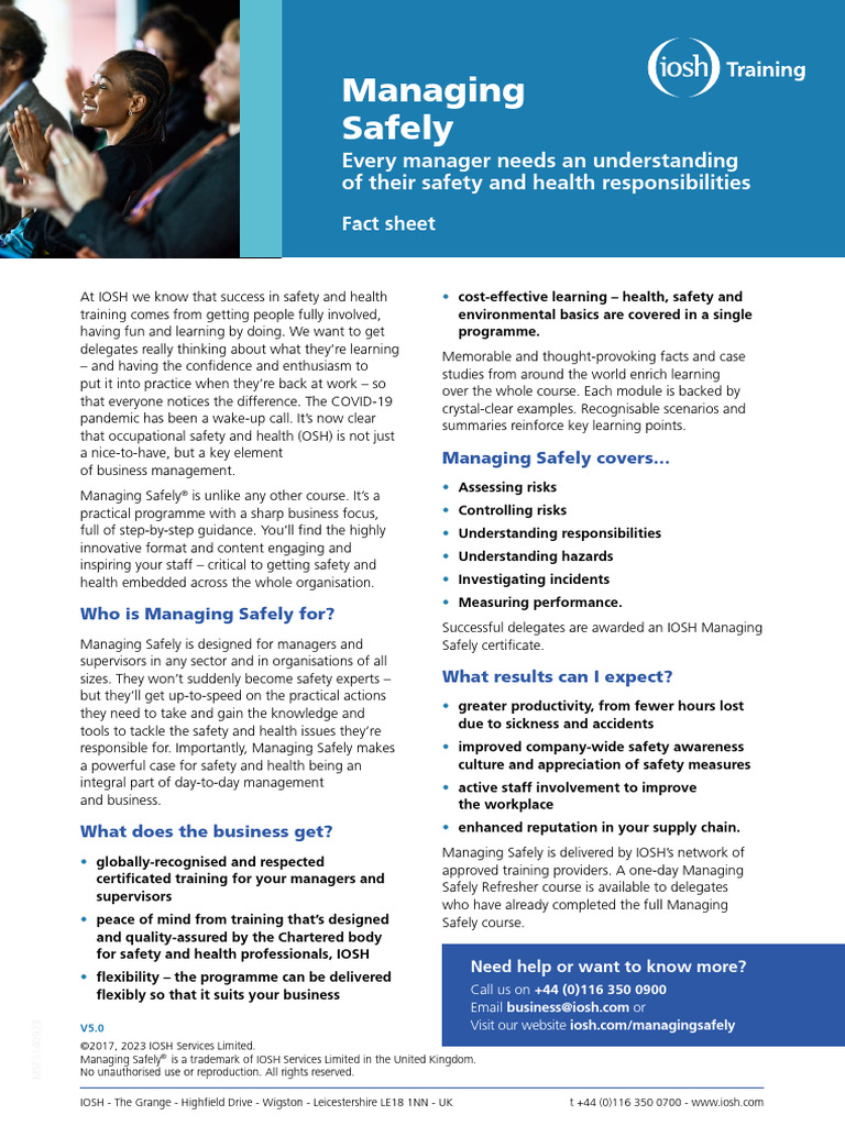 Managing Safely Fact Sheet | Download Free PDF | Occupational Safety ...