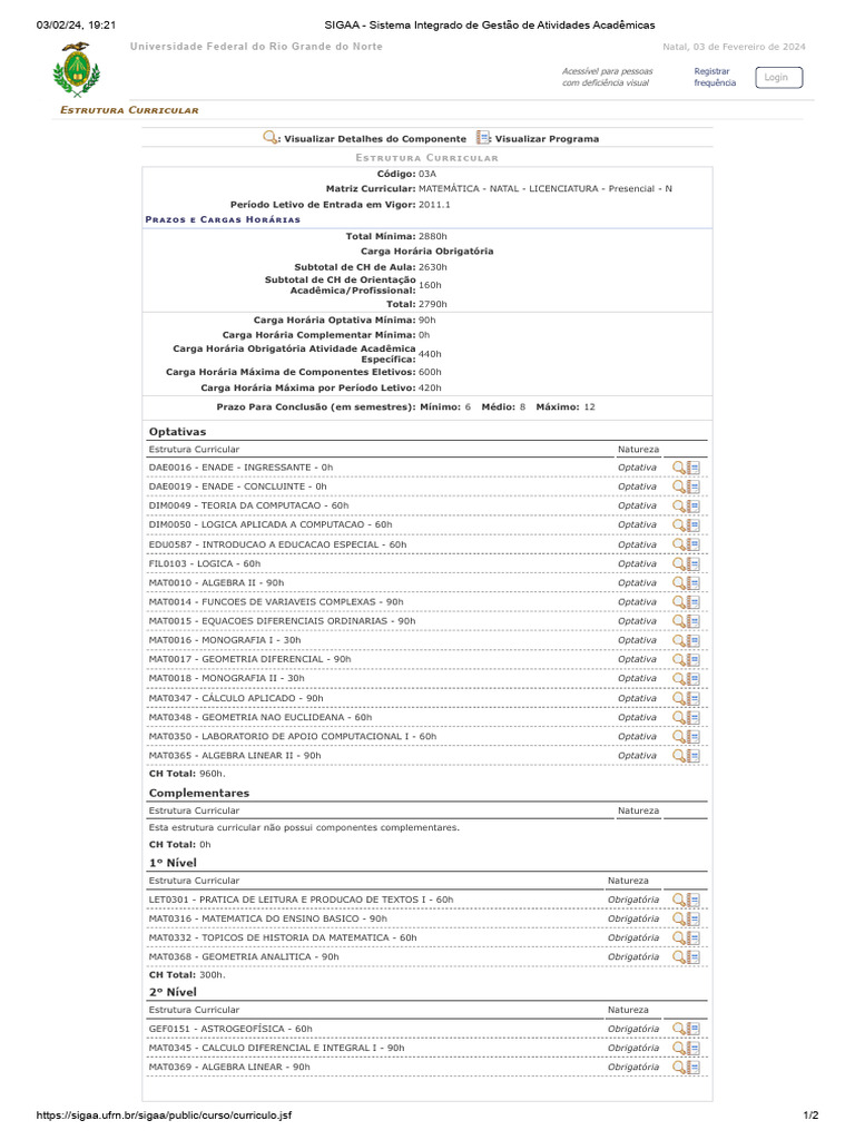 SIGAA - Sistema Integrado de Gestão de Atividades Acadêmicas | PDF ...