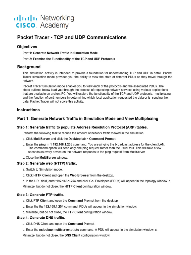 Taller 21 14 8 1 packet tracer tcp and udp communications pdf