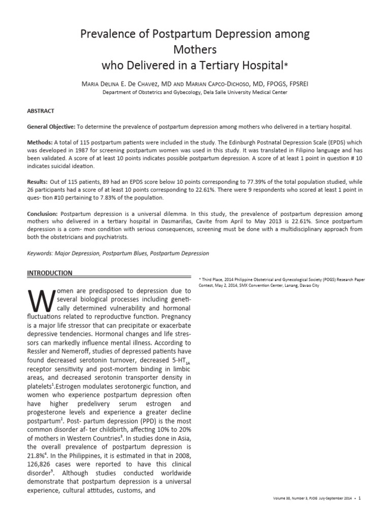 Prevalence of Postpartum Depression | PDF | Postpartum Depression ...
