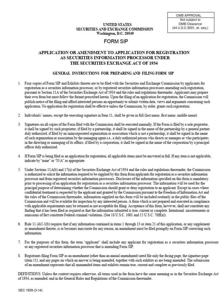 SEC Form SIP Registration Instructions | PDF