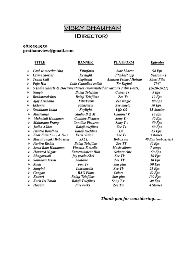 Vicky Chauhan: Notable Works Overview | PDF | Broadcasting | Television