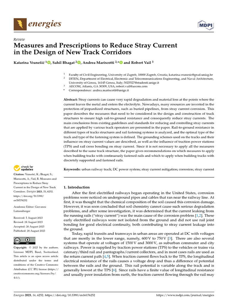 Measures and Prescriptions To Reduce Stray Current in The Design of New ...