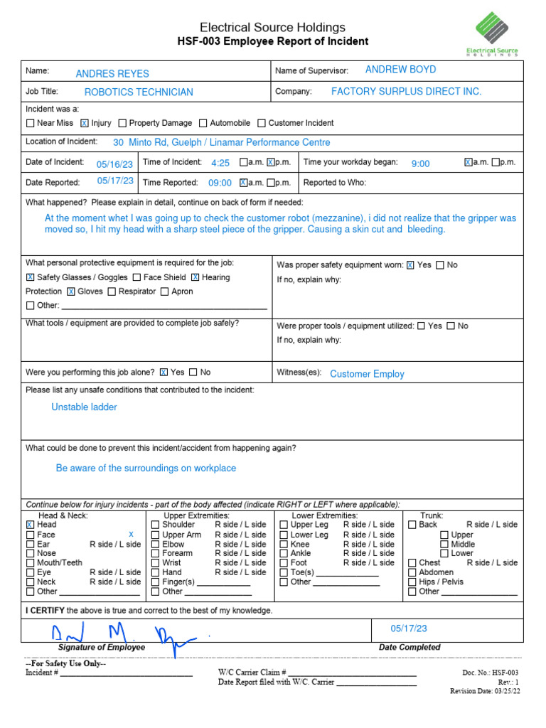 Employee Incident Report Overview | PDF | Personal Protective Equipment ...