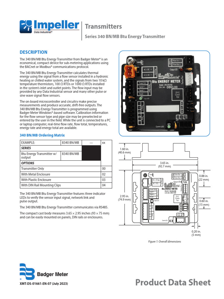 XMT-DS-01661-EN - Impeller 340 BNMB BTU Energy Transmitter Product Data ...