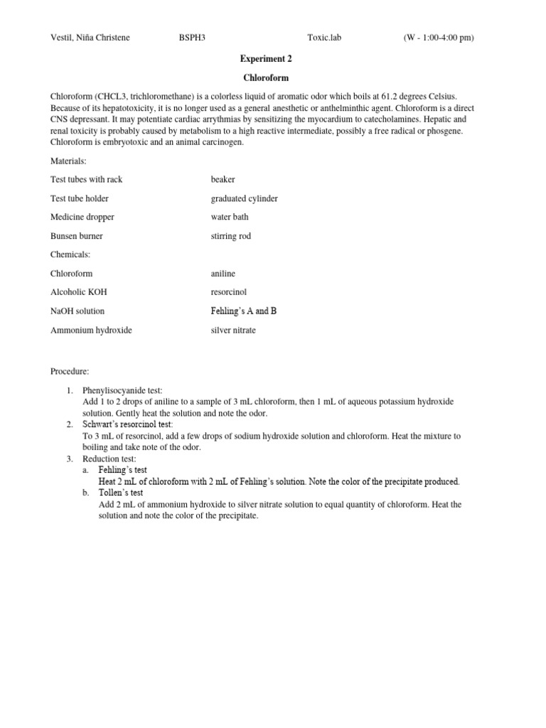 VESTIL Experiment-2-Chloroform | PDF | Chloroform | Anesthesia
