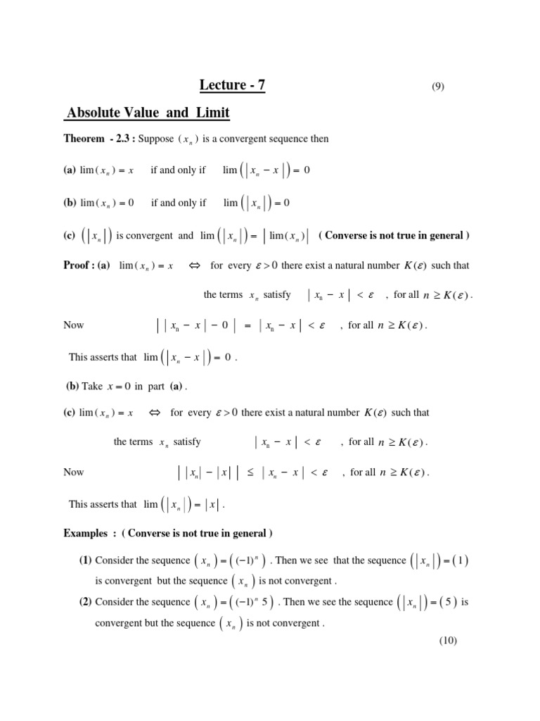 Absolute Value and Limit Theorems | PDF | Mathematical Relations ...