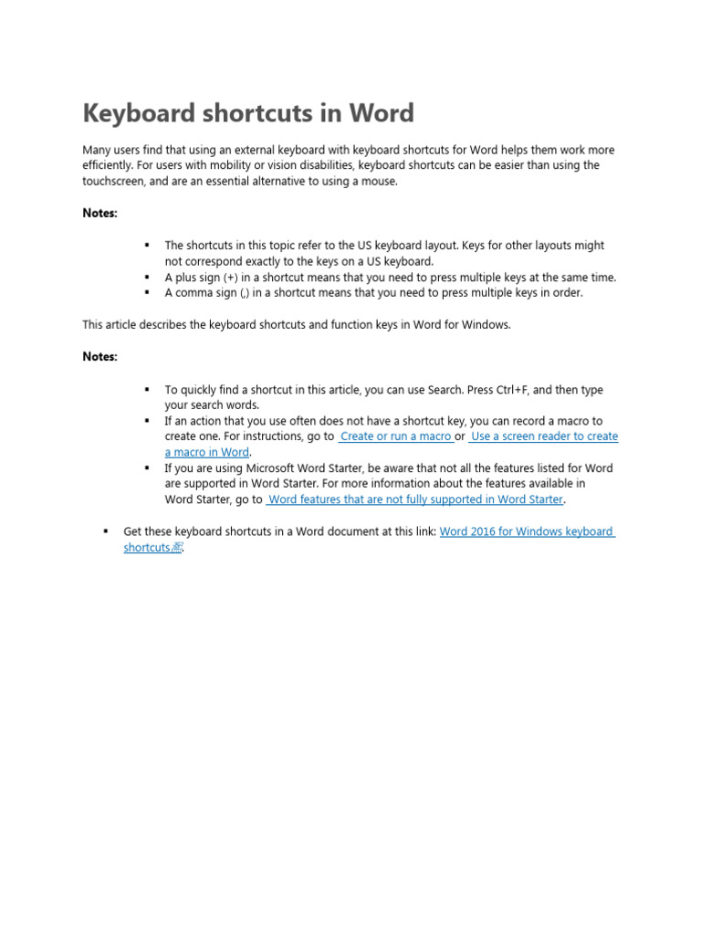 Word Keyboard Shortcuts Guide | PDF | Microsoft Word | Computer Keyboard