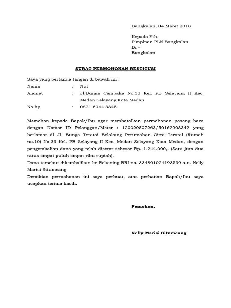 Contoh Restitusi PLN | PDF