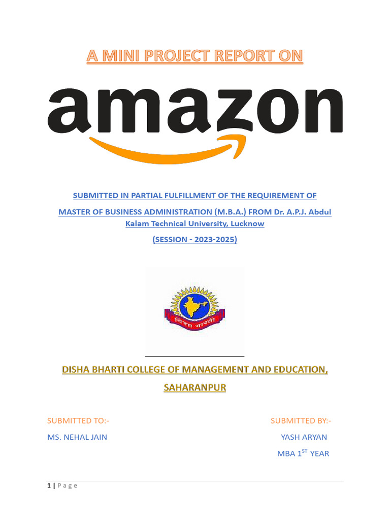 Amazon Pvt Ltd: MBA Project Overview | PDF | Online Shopping | E Commerce