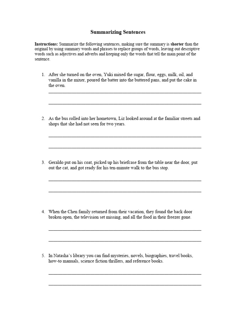 Sentence Summary Formative PDF