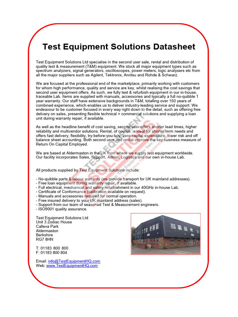 Test Equipment Solutions Overview | PDF | Hertz | Telecommunications