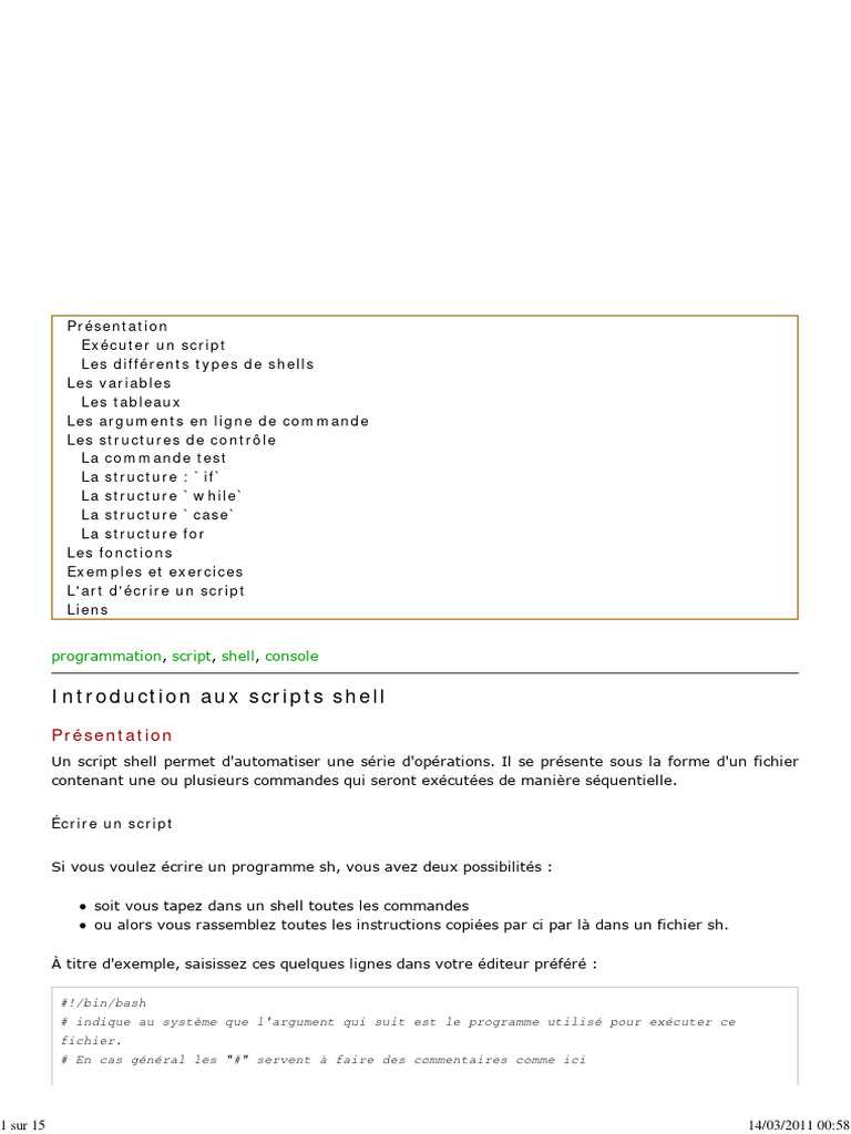 Introduction aux scripts shell et commandes | PDF | Informatique ...