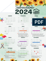 Calendário A4 2024 Floral Aquarela Verde e Branco