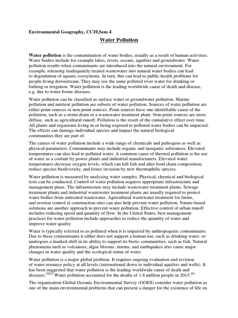 Water Pollution Pdf Water Pollution Sewage Treatment