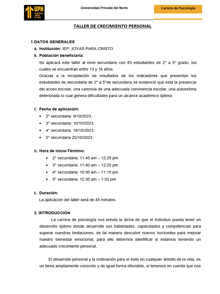 Taller de Crecimiento Personal. | PDF | Adultos | Adolescencia