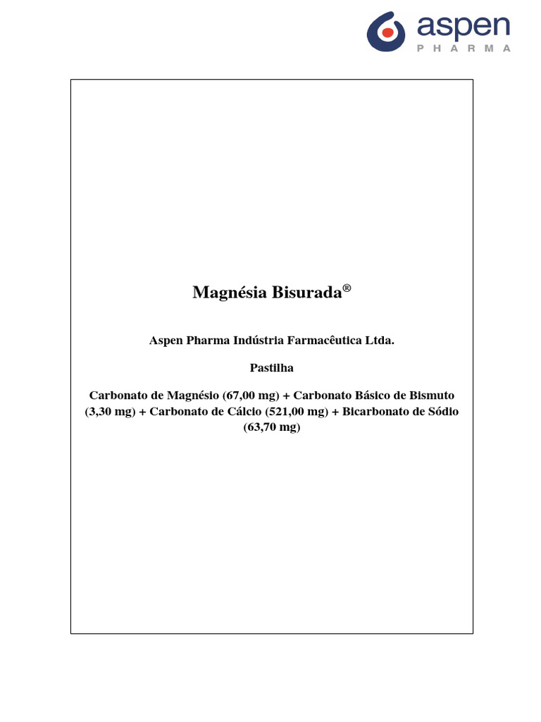 Magnesia Bisurada 40 Pastilhas | PDF | Azia | Gravidez