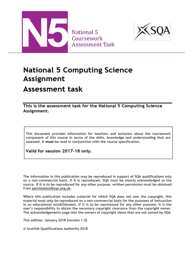 N5 Computing-Science Assignment 2018 | PDF